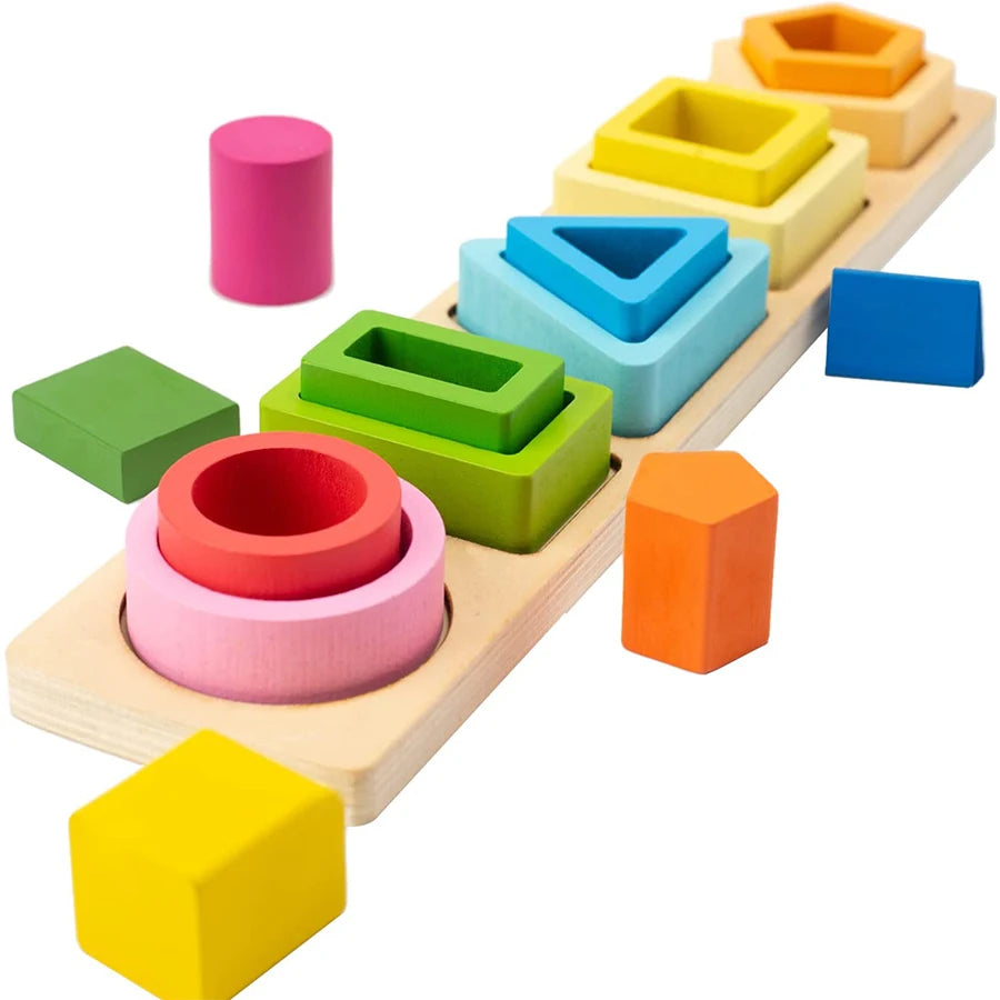 Jeu d'éveil en bois d'encastrement cigogne style Montessori. Apprendre en s'amusant avec des formes colorés et géométriques idéal le développement cognitif.