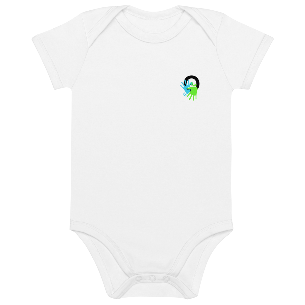 Body bébé en coton bio blanc. Doux et éthique, il porte les valeurs de la marque Activ'Sign et sensibilise à la LSF dès le plus jeune âge.