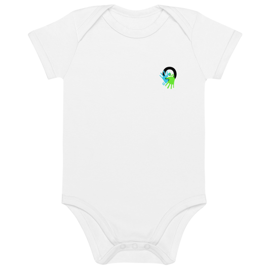 Body bébé en coton bio blanc. Doux et éthique, il porte les valeurs de la marque Activ'Sign et sensibilise à la LSF dès le plus jeune âge.