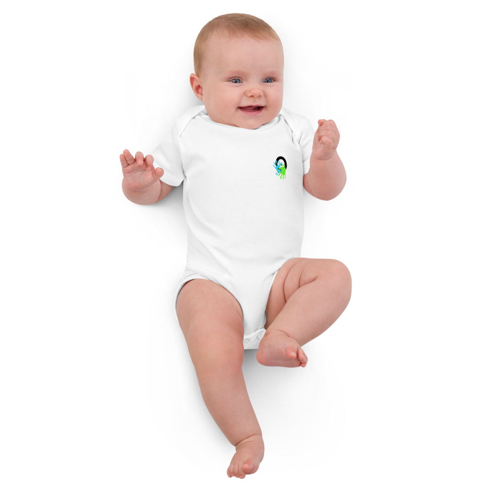 Maternité Body bébé en coton bio blanc. Doux et éthique, il porte les valeurs de la marque Activ'Sign et sensibilise à la LSF dès le plus jeune âge.