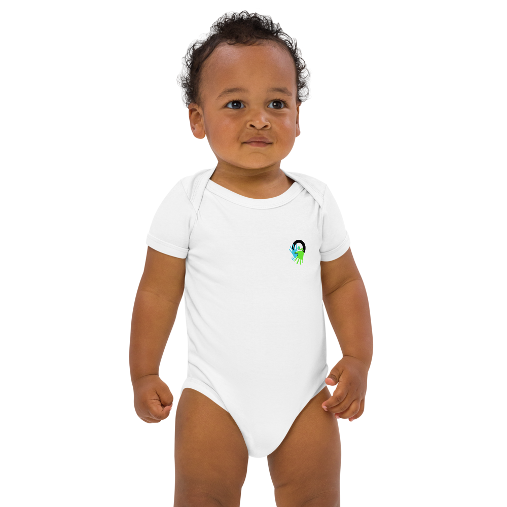 Body bébé en coton bio blanc. Doux et éthique, il porte les valeurs de la marque Activ'Sign et sensibilise à la LSF dès le plus jeune âge.