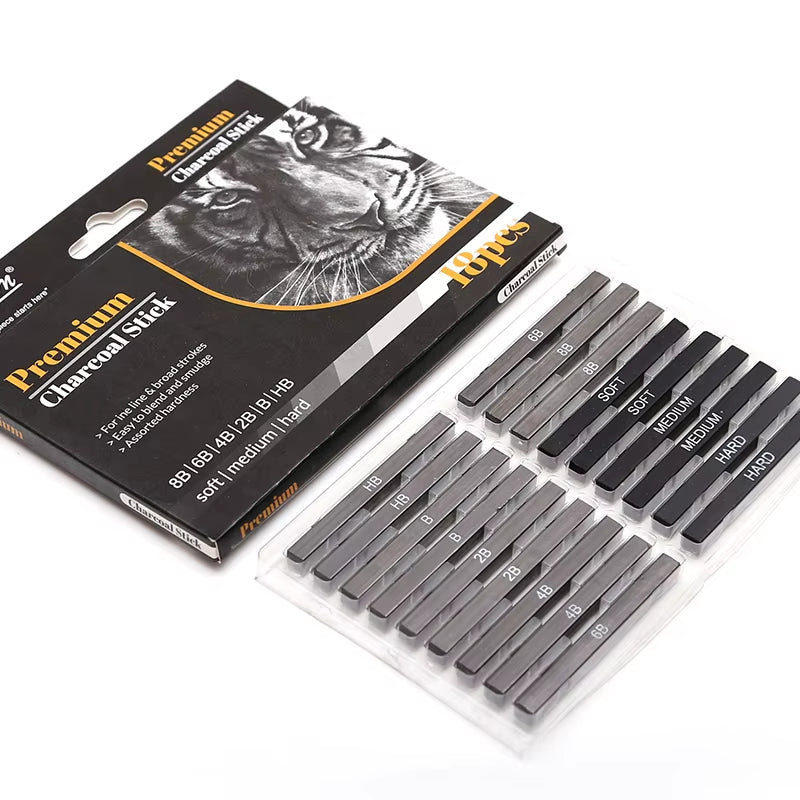 Bâtonnets de fusains noirs de différentes tailles. Idéal pour dessin, croquis, expressions artistiques. Débutants et intermédiaires. Scolaires ou amateurs d'art.