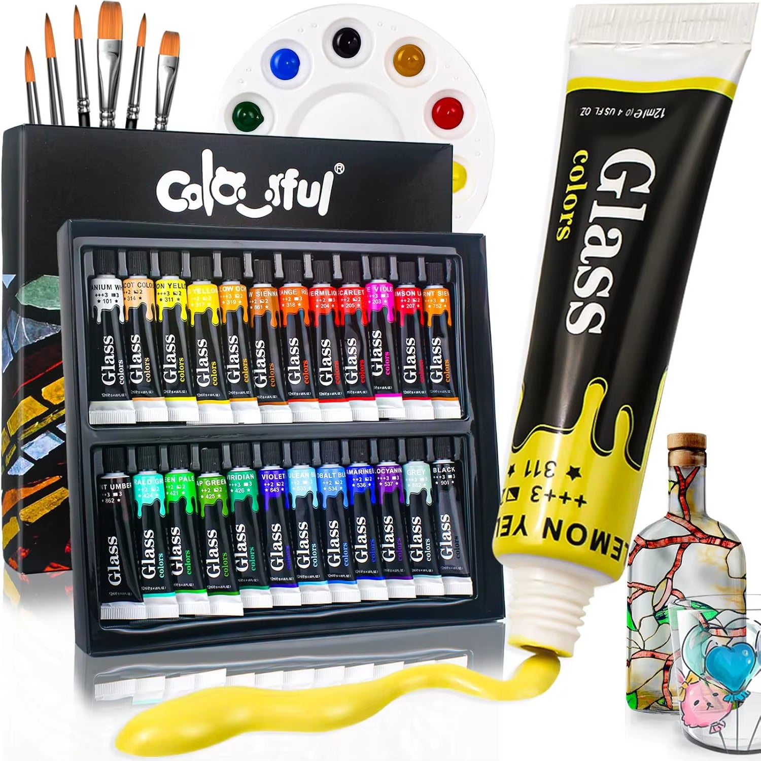 Coffret de peinture pour peindre sur différents support tel le verre, la porcelaine, la céramique .. Idéal pour décorer vos objets maison ! A vos peintures !