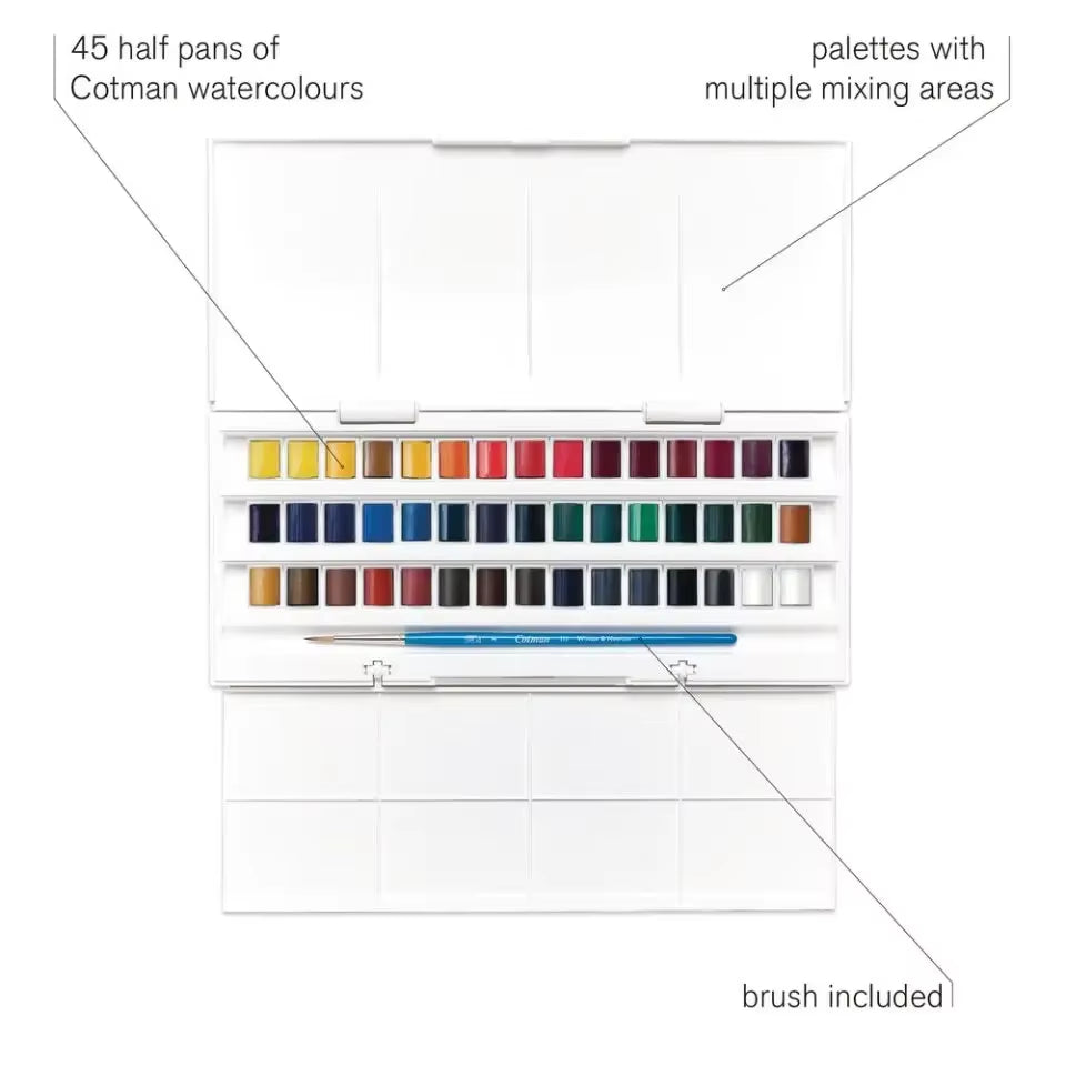 Grand coffret de peinture aquarelle. Plusieurs godets de peintures aquarelles. Peinture de la marque Winsor & Newton. Exprimez-vous avec confiance !