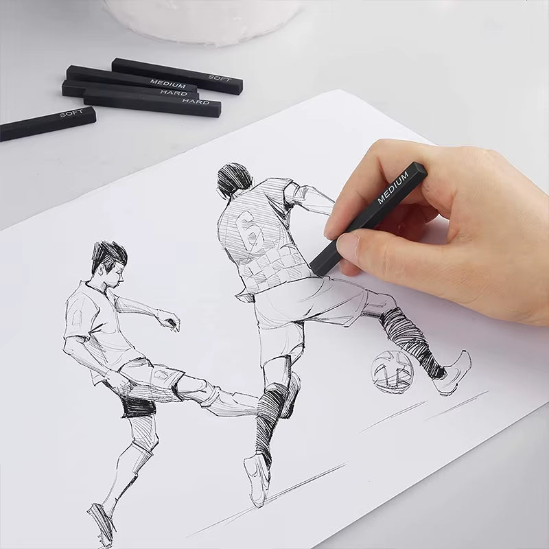 Bâtonnets de fusains noirs de différentes tailles. Idéal pour dessin, croquis, expressions artistiques. Débutants et intermédiaires. Scolaires ou amateurs d'art.