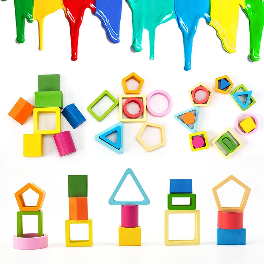Jeu d'éveil en bois d'encastrement cigogne style Montessori. Apprendre en s'amusant avec des formes colorés et géométriques idéal le développement cognitif. 