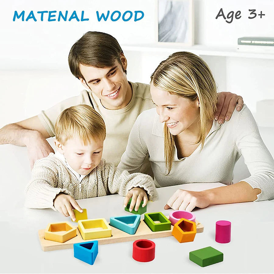 Jeu d'éveil en bois d'encastrement cigogne style Montessori. Apprendre en s'amusant avec des formes colorés et géométriques idéal le développement cognitif. 