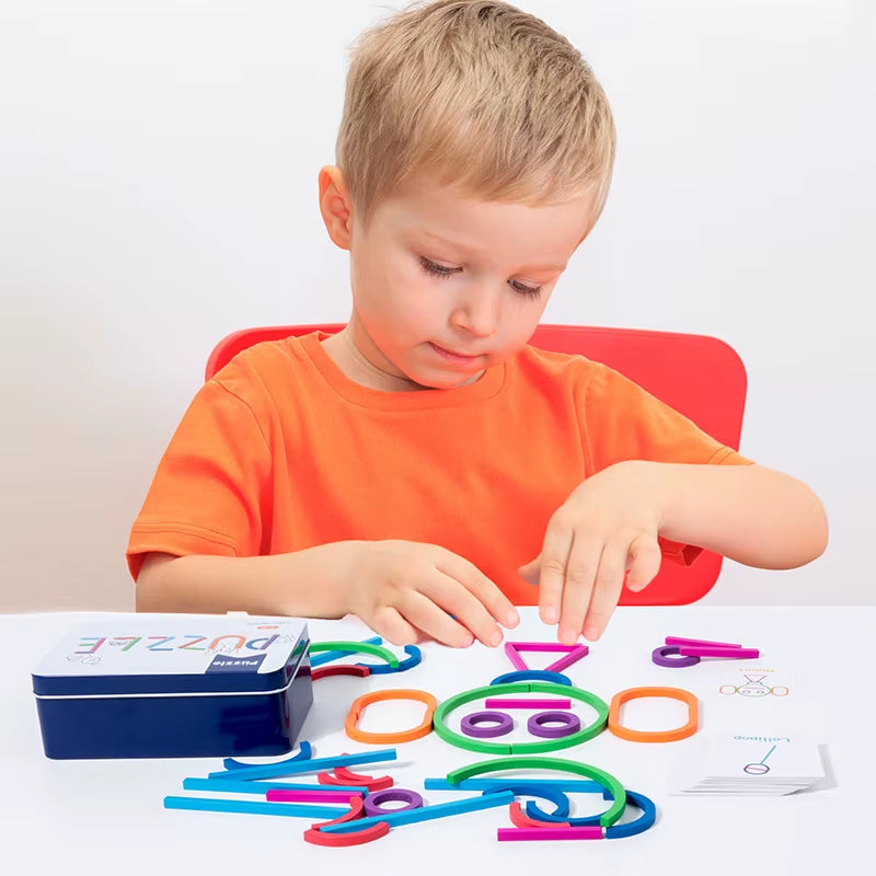 Jeu ludique de puzzle en bois 3D coloré : éveil & développement cognitif. Apprenez en s'amusant avec les cartes et modèles à reproduire en 3D.