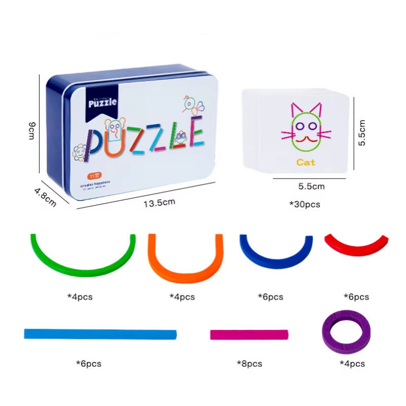 Jeu ludique de puzzle en bois 3D coloré pour enfants : éveil & développement cognitif. Apprenez en s'amusant avec les cartes et modèles à reproduire en 3D.