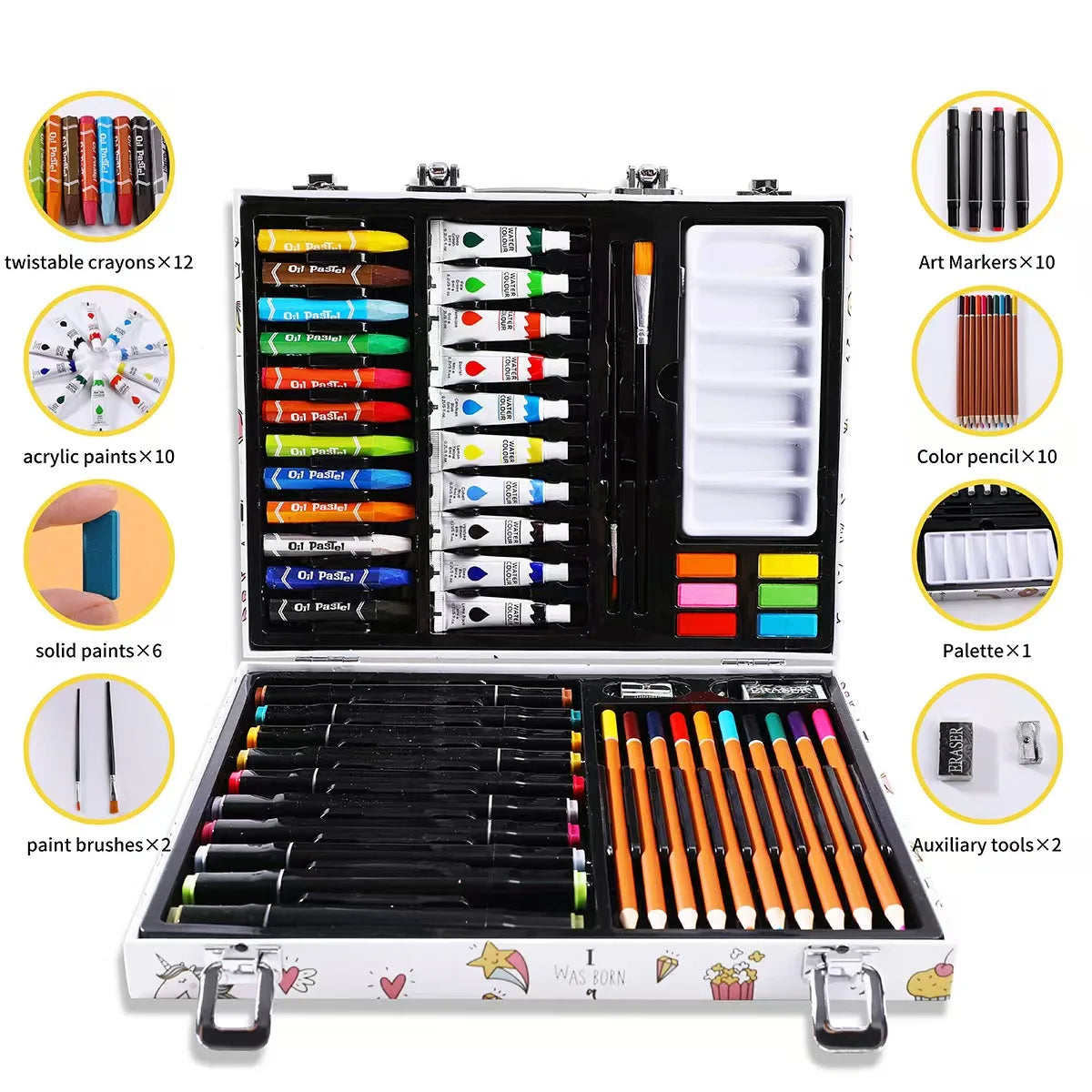 Magnifique mallette créative est idéale pour donner envie aux enfants de découvrir leur créativité à travers le dessin et la peinture. Idéale idée cadeau !