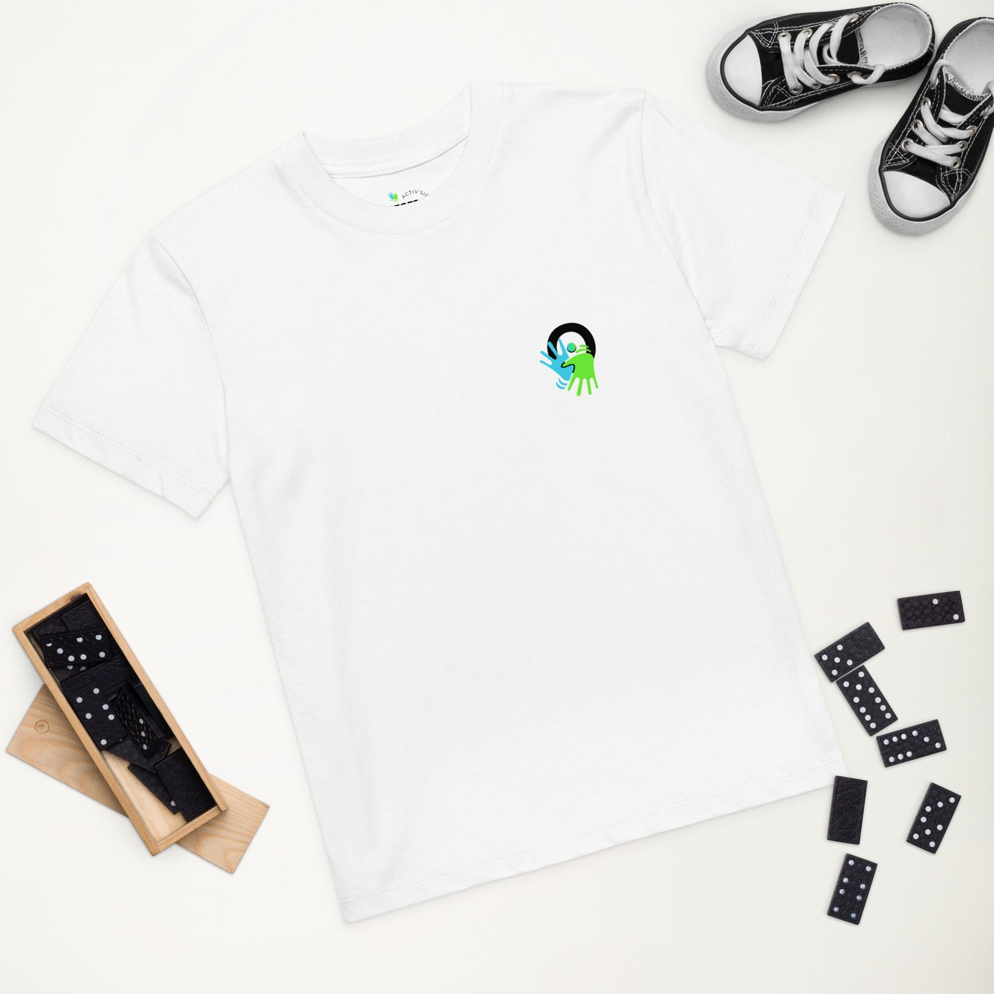 T-shirt enfant en coton bio blanc, doux, confortable et écoresponsable. Idéal pour le quotidien. De la marque Activ'Sign. 