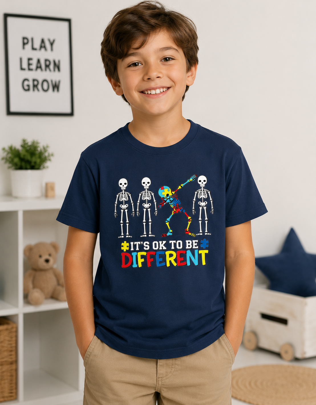 Tee-shirt enfant garçon bleu Activ'Sign Langue des signes Etre différent